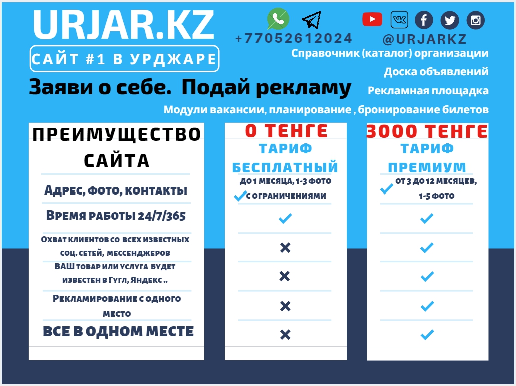 Заяви о себе. Подай рекламу на сайте Уржар.КЗ